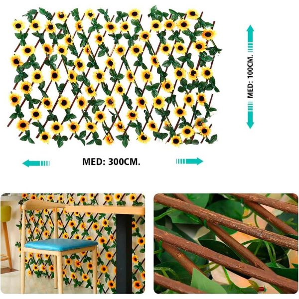 Medidas y detalles de la malla extendible de girasoles