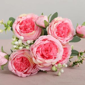 Ramo de Rosas Decorativas Artificiales en Seda D-3005 - Rosa