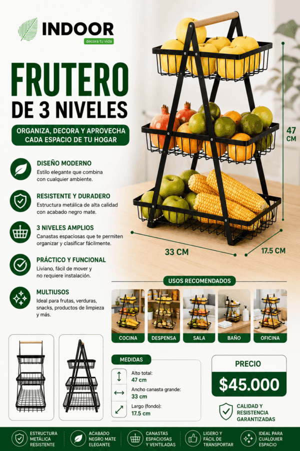 Frutero 3 Niveles Cesta