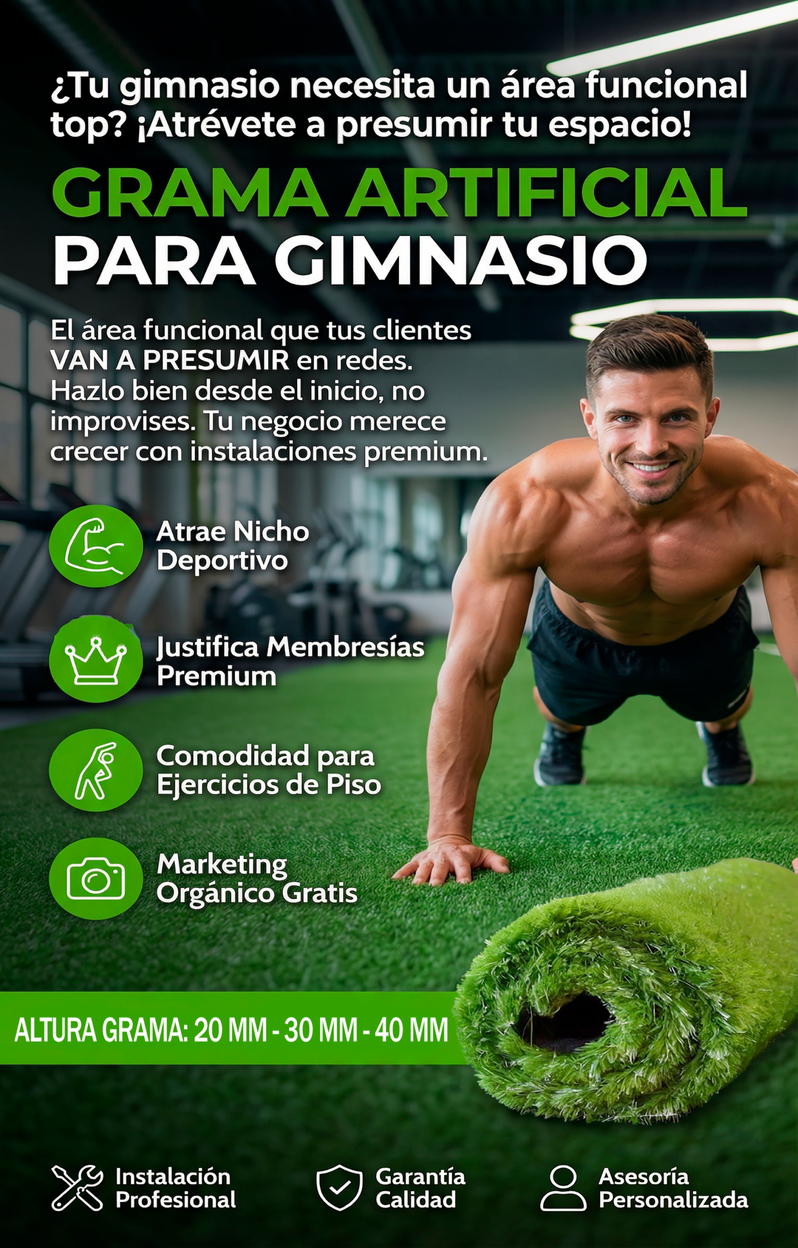 grama artificial para gimnasio