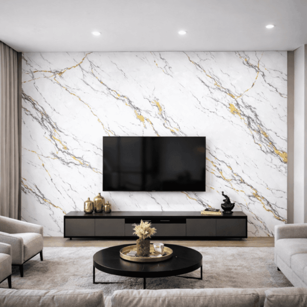 Lamina Mármol Blanco Vetas Doradas Ref LSLJ