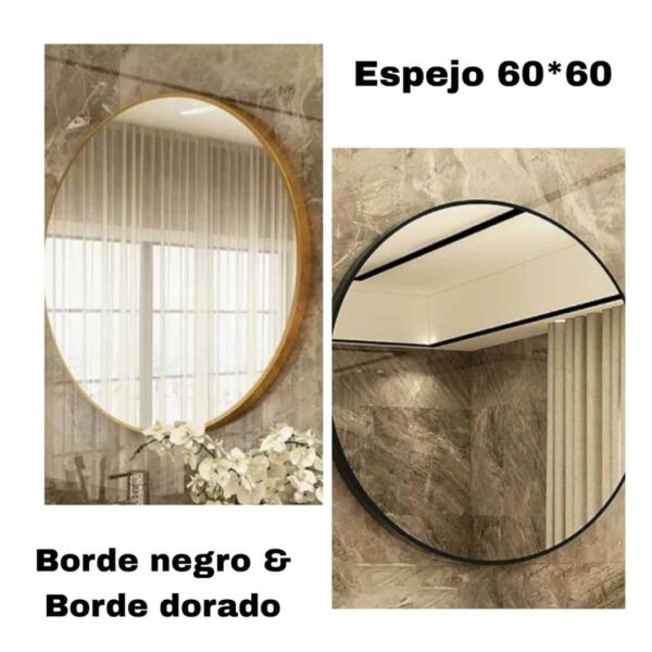 Espejo Circular Borde Dorado & Borde Negro 60x60